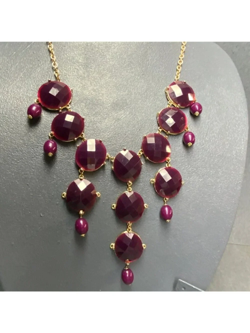 Statement Necklace Earrings 20 In Purple Gold Faceted Beads Plum Dangle Pierced